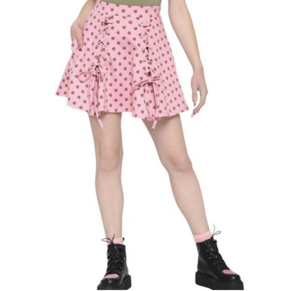 Hot Topic Women's Lace Up Strawberry Print Skirt Size Large